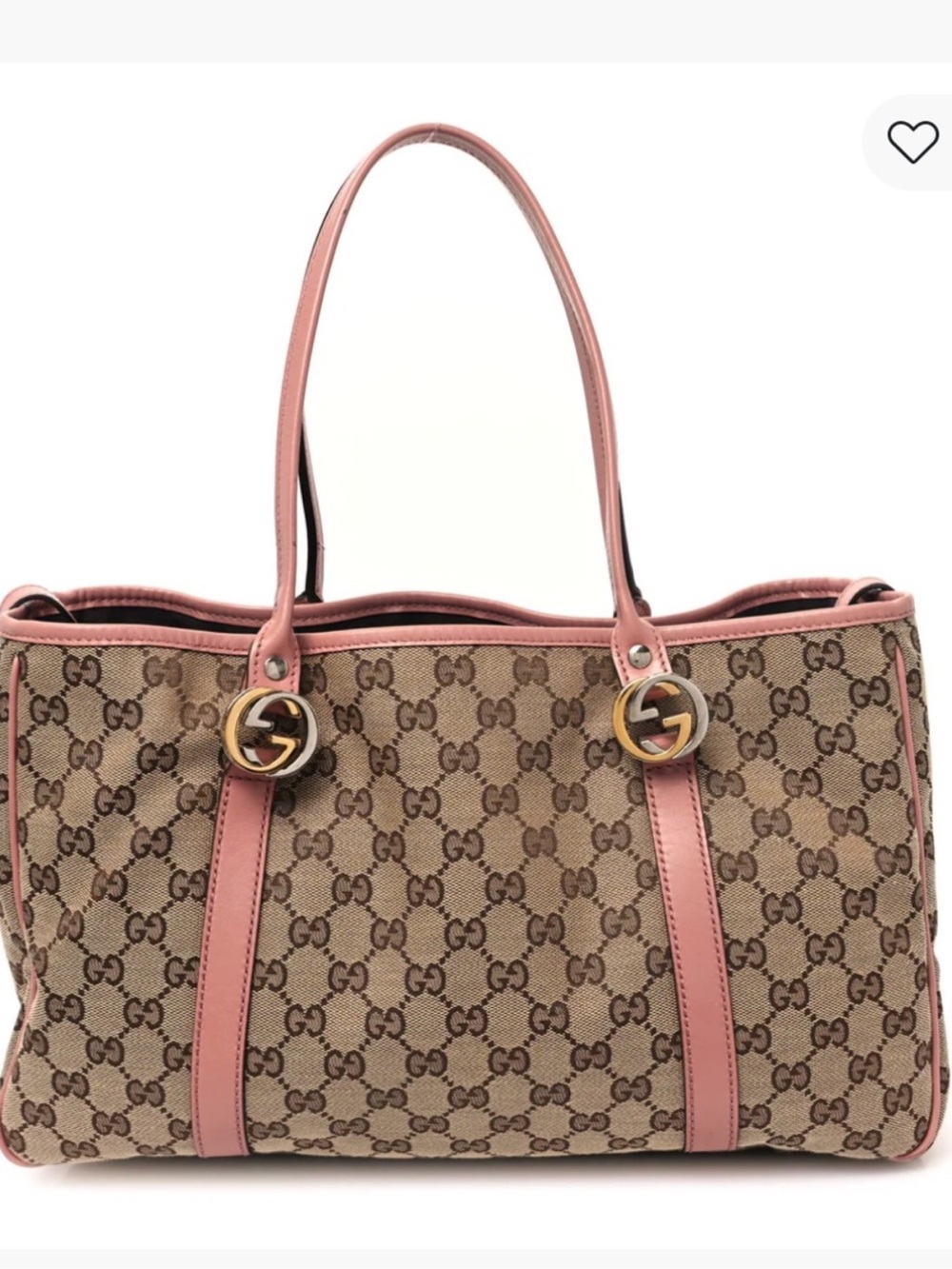 Gucci Beige GG Canvas Tote with Pink Leather Trim